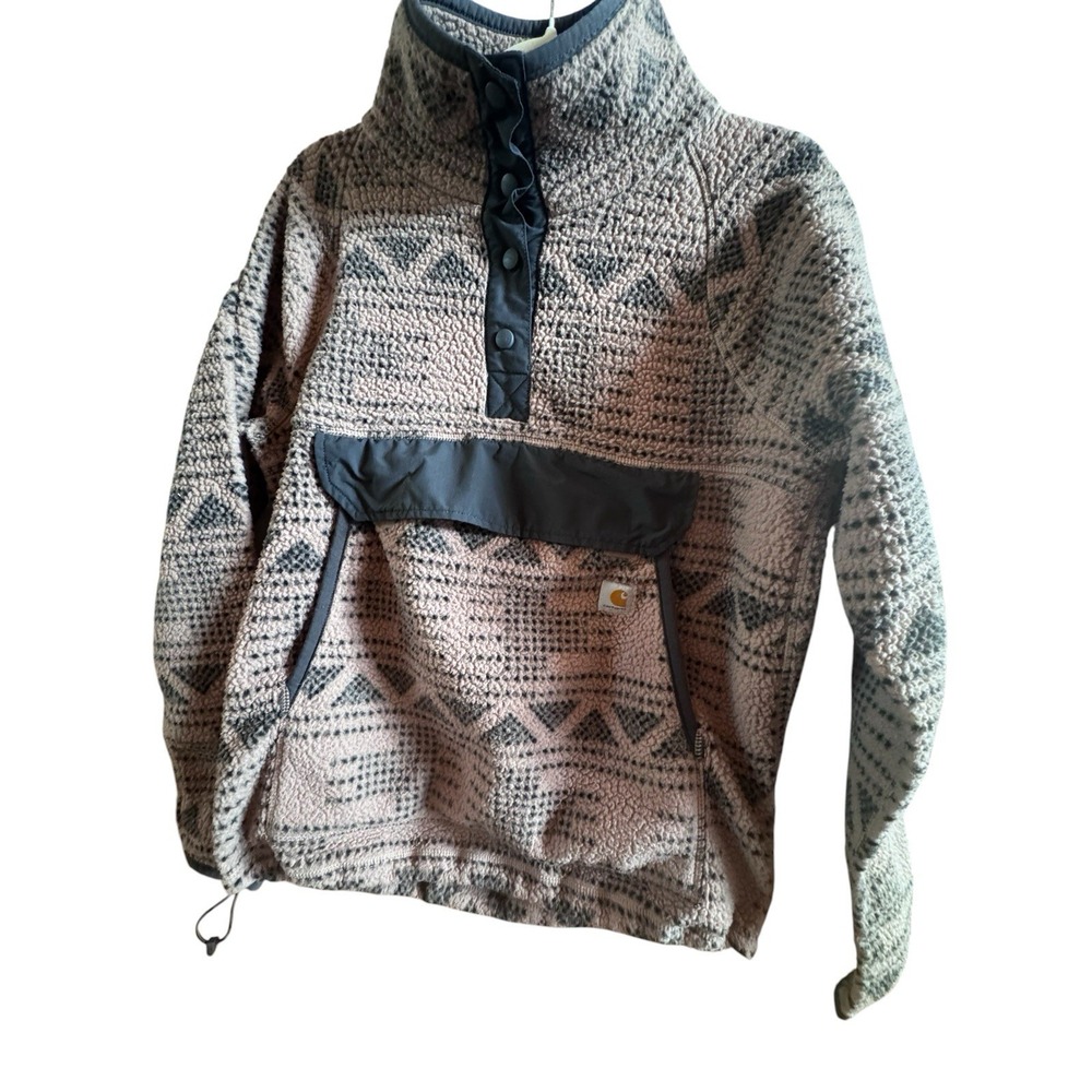 Carhartt Woman's M (8-10) Pinkish Beige/Gray Aztec Print Sherpa Fleece Jacket